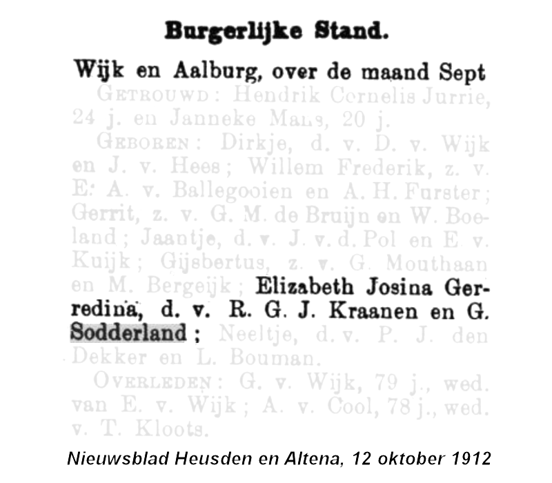 1912 geb adv Elizabeth Josina Geredina dv RGJ v Kranen - G Sodderland